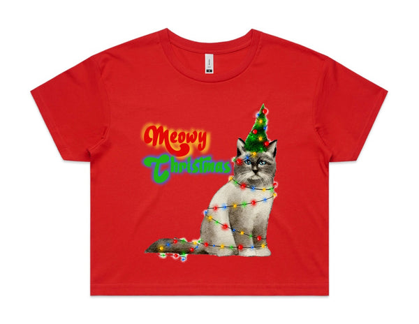 Merry Christmas Cat with Lights AS Colour Women’s Crop Tee