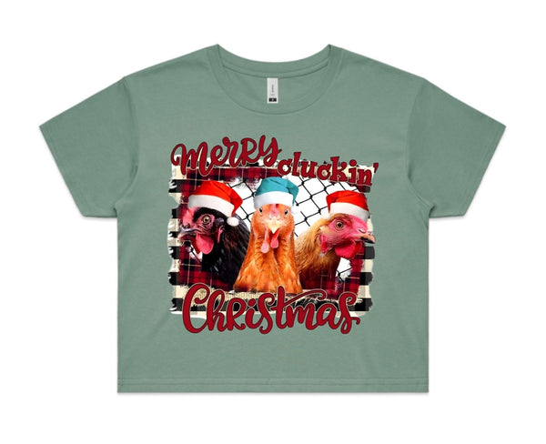 Merry Cluckin’ Christmas AS Colour Women’s Crop Tee