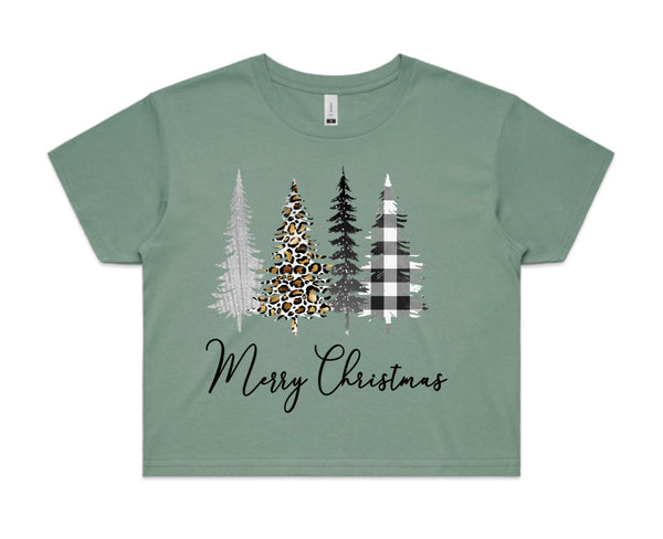 Merry Christmas Styled Trees AS Colour Women’s Crop Tee