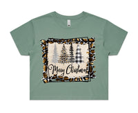 Merry Christmas Cheetah Print Frame AS Colour Women’s Crop Tee