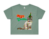 Merry Christmas Cat with Lights AS Colour Women’s Crop Tee