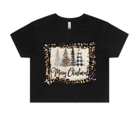 Merry Christmas Cheetah Print Frame AS Colour Women’s Crop Tee