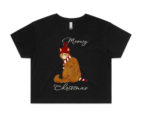 Merry Christmas Cat AS Colour Women’s Crop Tee