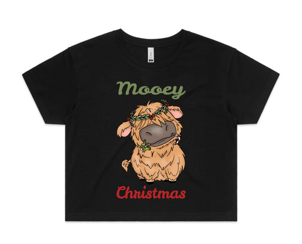 Mooey Christmas Baby Highland Cow AS Colour Women’s Crop Tee