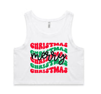 Merry Christmas Retro Print AS Colour Women’s Crop Singlet