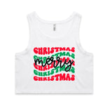 Merry Christmas Retro Print AS Colour Women’s Crop Singlet