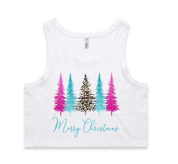 Merry Christmas Bright Trees Print AS Colour Women’s Crop Singlet