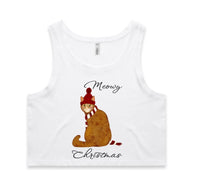 Meowy Christmas Cat AS Colour Women’s Crop Singlet