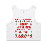 Merry Christmas Ya Filthy Animal Vintage Print AS Colour Women’s Crop Singlet