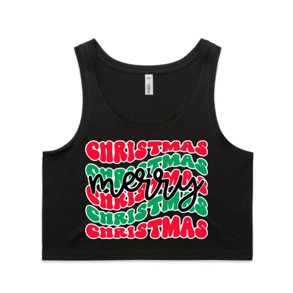 Merry Christmas Retro Print AS Colour Women’s Crop Singlet