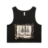 Merry Christmas Cheetah Frame AS Colour Women’s Crop Singlet