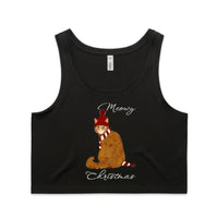 Meowy Christmas Cat AS Colour Women’s Crop Singlet