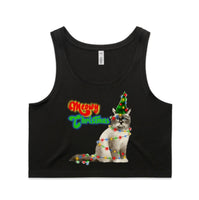 Meowy Christmas Cat with Lights AS Colour Women’s Crop Singlet