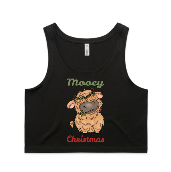 Mooey Christmas Baby Highland Cow AS Colour Women’s Crop Singlet