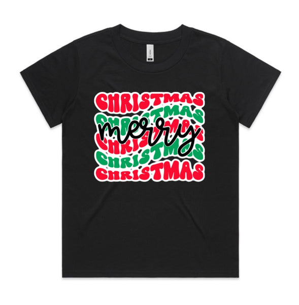 Merry Christmas Retro Print AS Colour Women’s Cube Tee