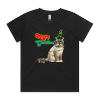 Meowy Christmas Cat with Lights AS Colour Women’s Cube Tee