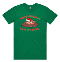 Merry Christmas Ya Filthy Animal Pig AS Colour Staple Tee