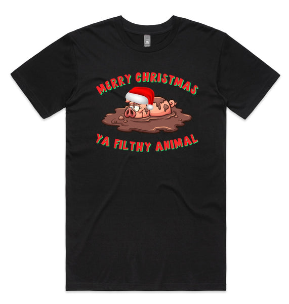 Merry Christmas Ya Filthy Animal Pig AS Colour Staple Tee