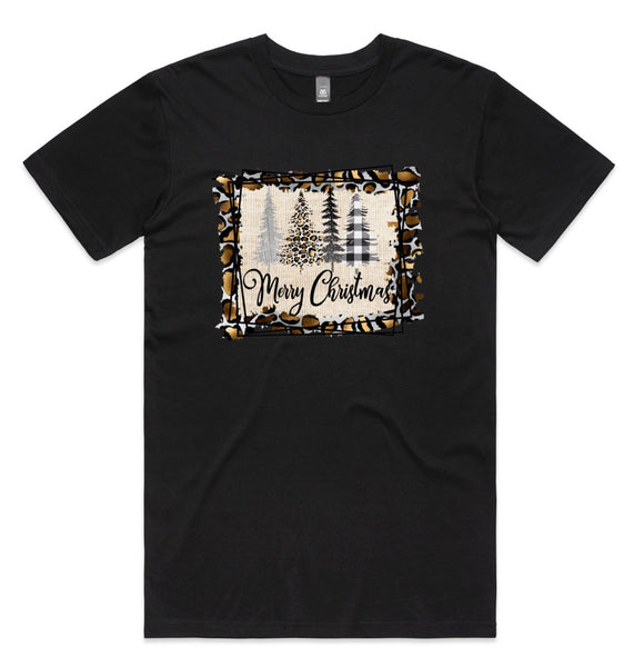 Merry Christmas Cheetah Frame Print AS Colour Staple Tee