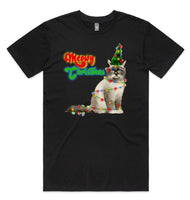 Merry Christmas Cat with Lights AS Colour Staple Tee