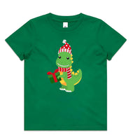 Green Dinosaur with Present AS Colour Kids Staple Tee