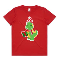 Green Dinosaur with Present AS Colour Kids Staple Tee