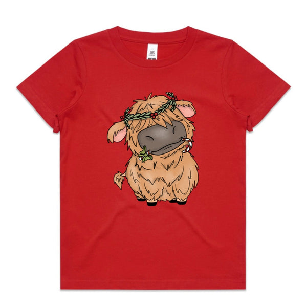 Baby Highland Cow with Candy Cane AS Colour Youth Staple Tee