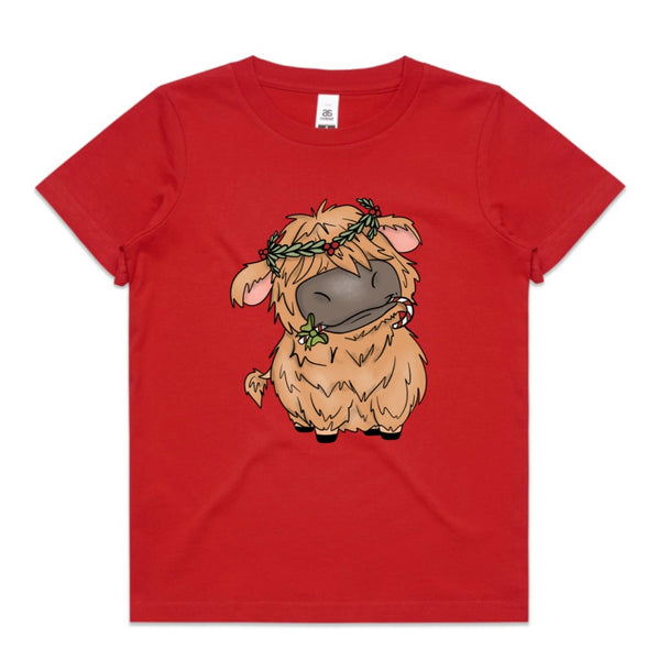 Baby Highland Cow with Candy Cane AS Colour Kids Staple Tee