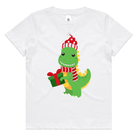 Green Dinosaur with Present AS Colour Kids Staple Tee