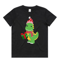 Green Dinosaur with Present AS Colour Kids Staple Tee