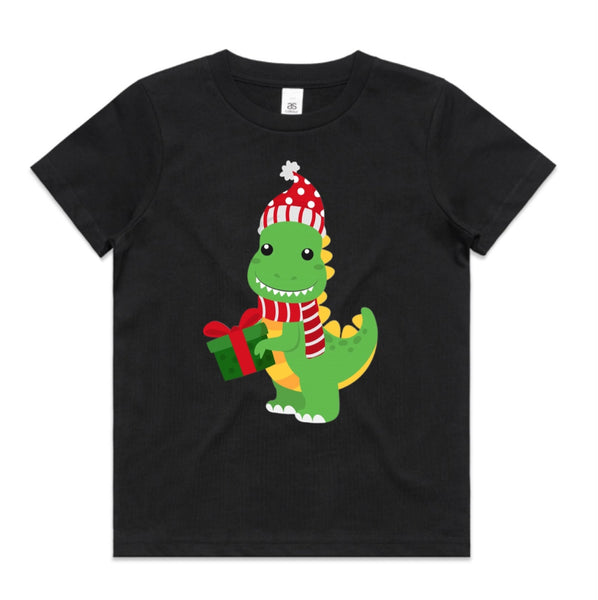 Green Dinosaur with Present AS Colour Kids Staple Tee