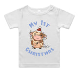 My First Christmas Baby Jersey Cow Blue AS Colour Wee Tee