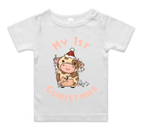 My First Christmas Baby Jersey Cow Pink AS Colour Wee Tee