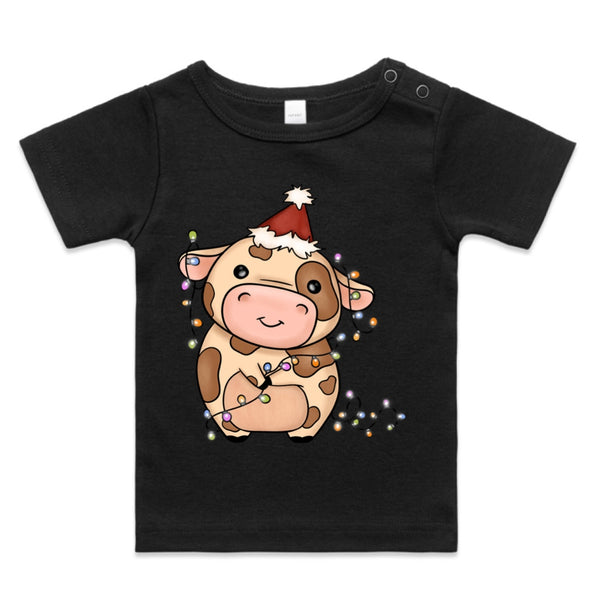 Baby Jersey Lights Christmas Cow AS Colour Wee Tee