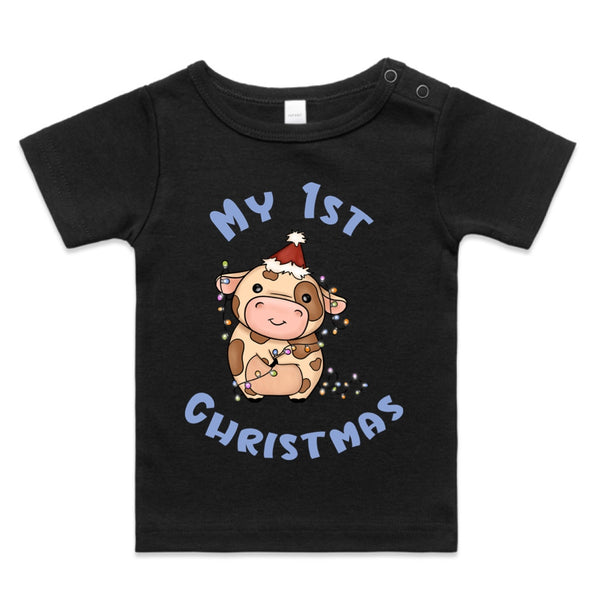 My First Christmas Baby Jersey Cow Blue AS Colour Wee Tee