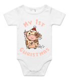 My First Christmas Baby Jersey Cow Pink AS Colour Onesie