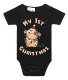 My First Christmas Baby Jersey Cow Pink AS Colour Onesie