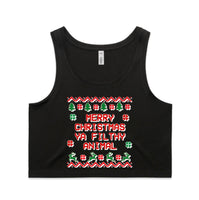 Merry Christmas Ya Filthy Animal Vintage Print AS Colour Women’s Crop Singlet