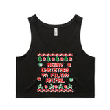 Merry Christmas Ya Filthy Animal Vintage Print AS Colour Women’s Crop Singlet