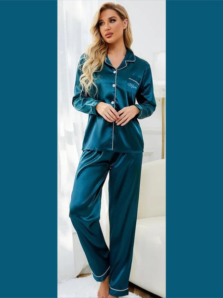 Personalised Teal Satin Pyjama's